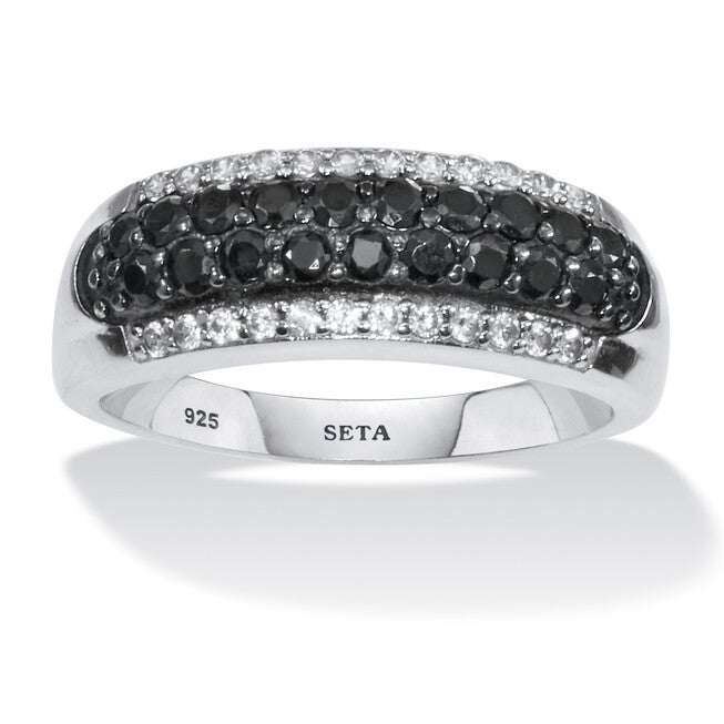 .22 TCW Round Black Spinel and Cubic Zirconia Sterling Silver Engagement Ring, BLACK, hi-res image number 0