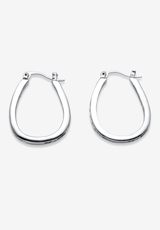 Silver Tone Inside Out Channel Set Hoop Earrings, , on-hover image number 1