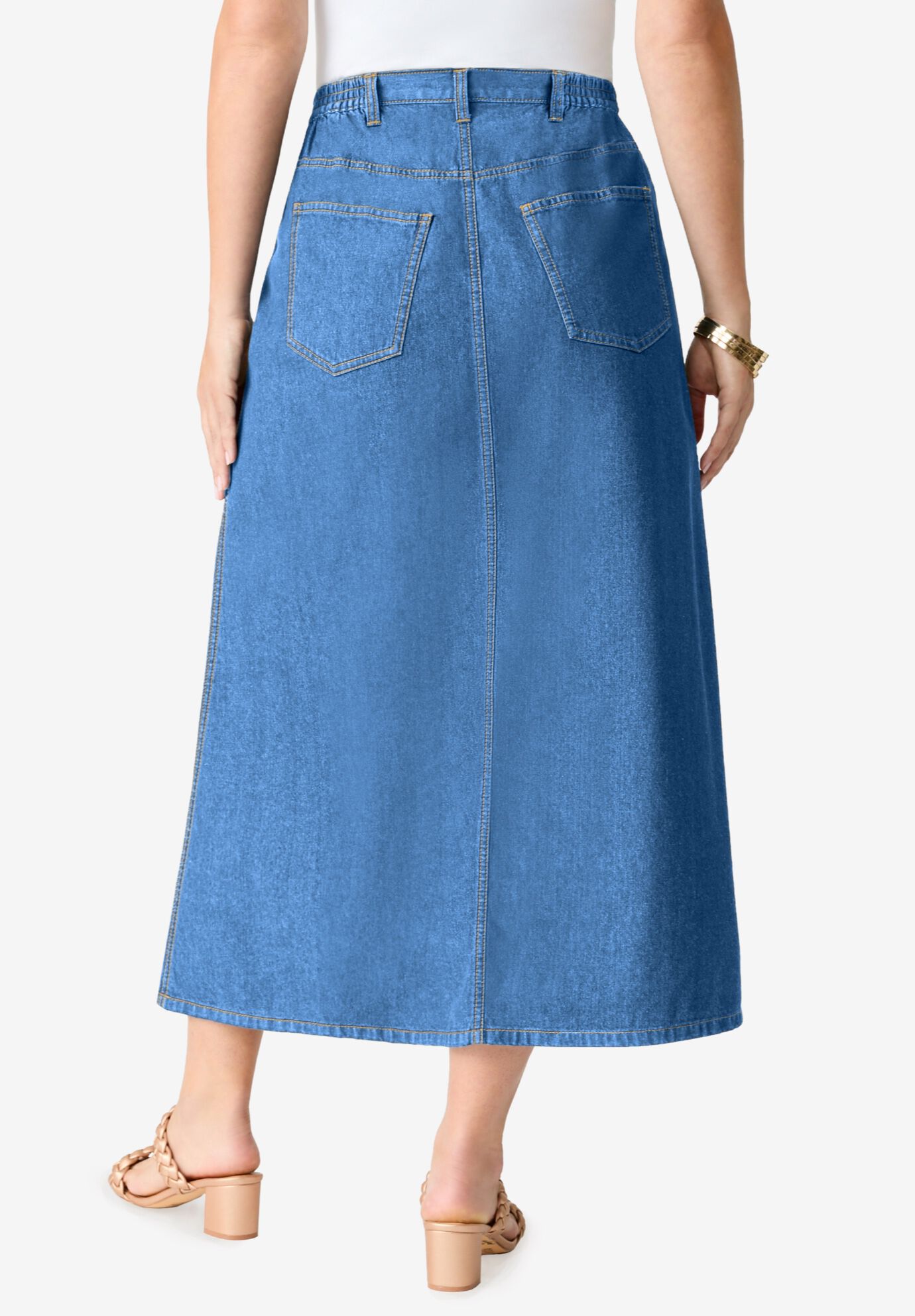 Plus Size Easy-Wear A-Line Skirt, LIGHT STONEWASH, on-hover image number 1