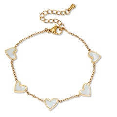 Mother of Pearl Gold Ion-Plated Stainless Steel Heart Bracelet 7 to 9-inch