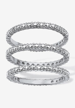 3-Piece Platinum-Plated Stackable Ring with Diamond Accent