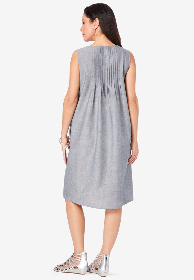 Embroidered Chambray Dress, , on-hover image number null