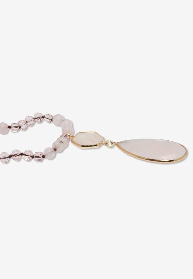 130.05 Tcw Genuine Rose Quartz Beaded Goldtone Drop Necklace 34-Inch, , on-hover image number null