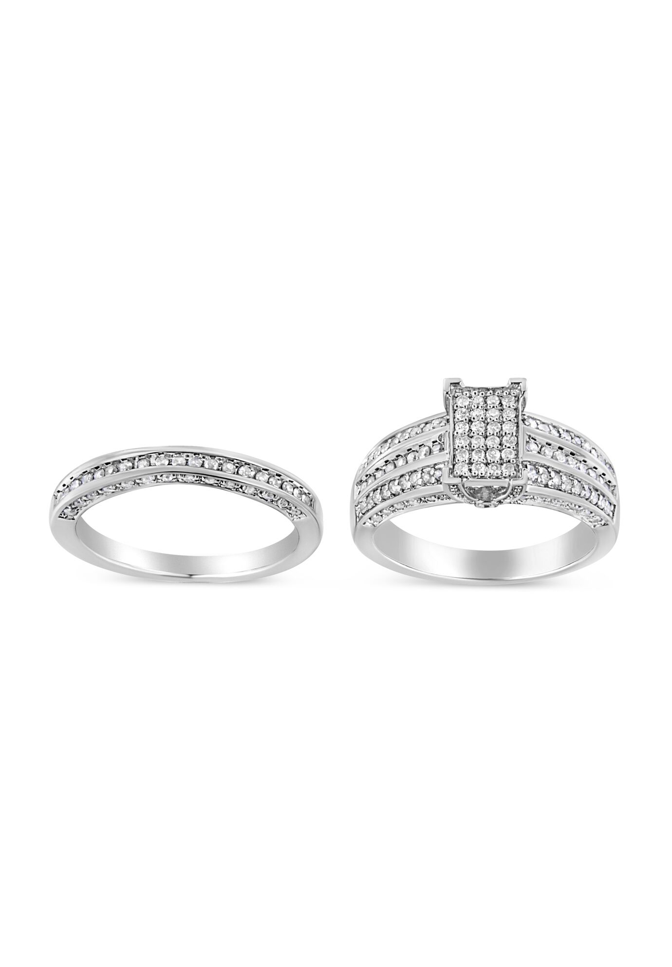 Silver 3/4 Cttw Prong Set Round Diamond Composite Engagement Ring And Band Set, SILVER, hi-res image number 0