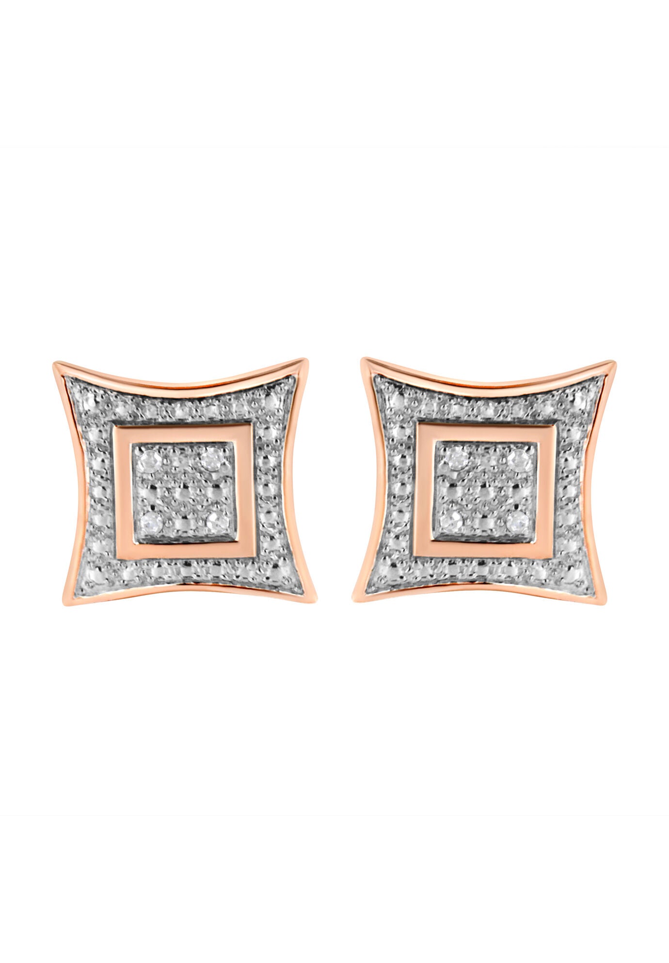 Rose Gold Plated Sterling Silver Diamond Accented 4Stone Four Pointed Star Shaped Halostyle Stud Earrings, , alternate image number 2