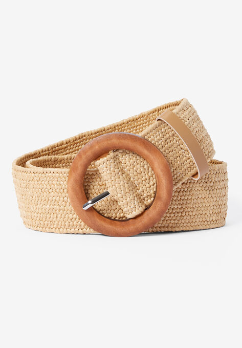 Woven Straw and Wood Belt, NATURAL, hi-res image number null