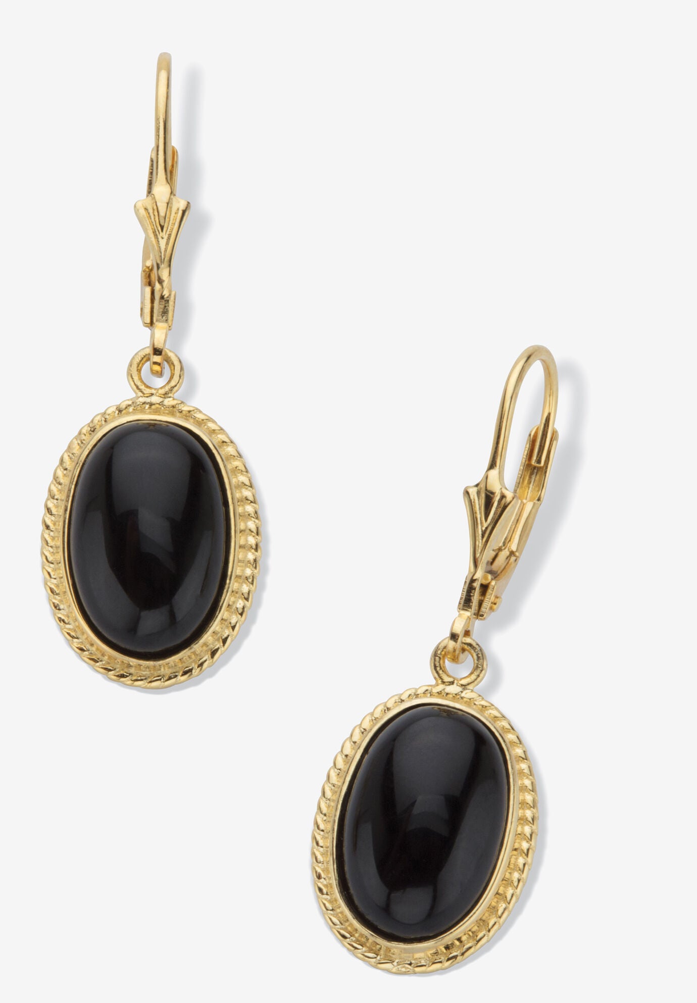 Oval-Cut Genuine Black Onyx 14K Gold-Plated Sterling Silver Drop Earrings, BLACK, hi-res image number 0