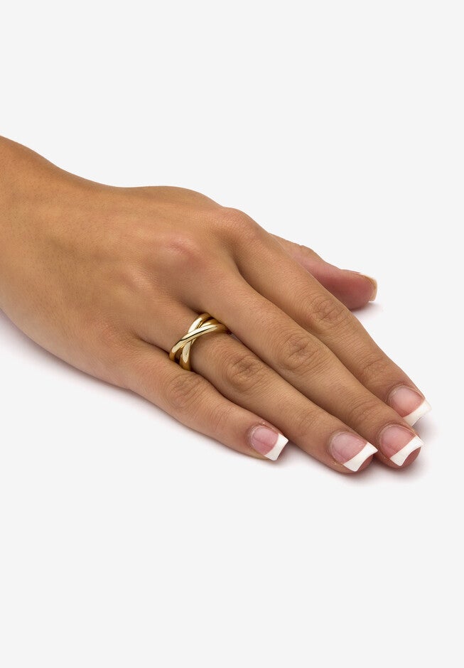 Yellow Gold-Plated Rolling Triple Band Crossover Ring Jewelry, , alternate image number null