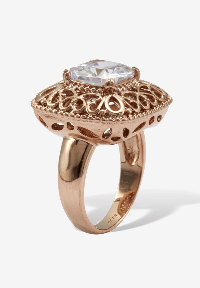 2.65 Cw Cushion Cut Cubic Zirconia Rose Ion Plated Bezel Statement Ring, , on-hover image number null