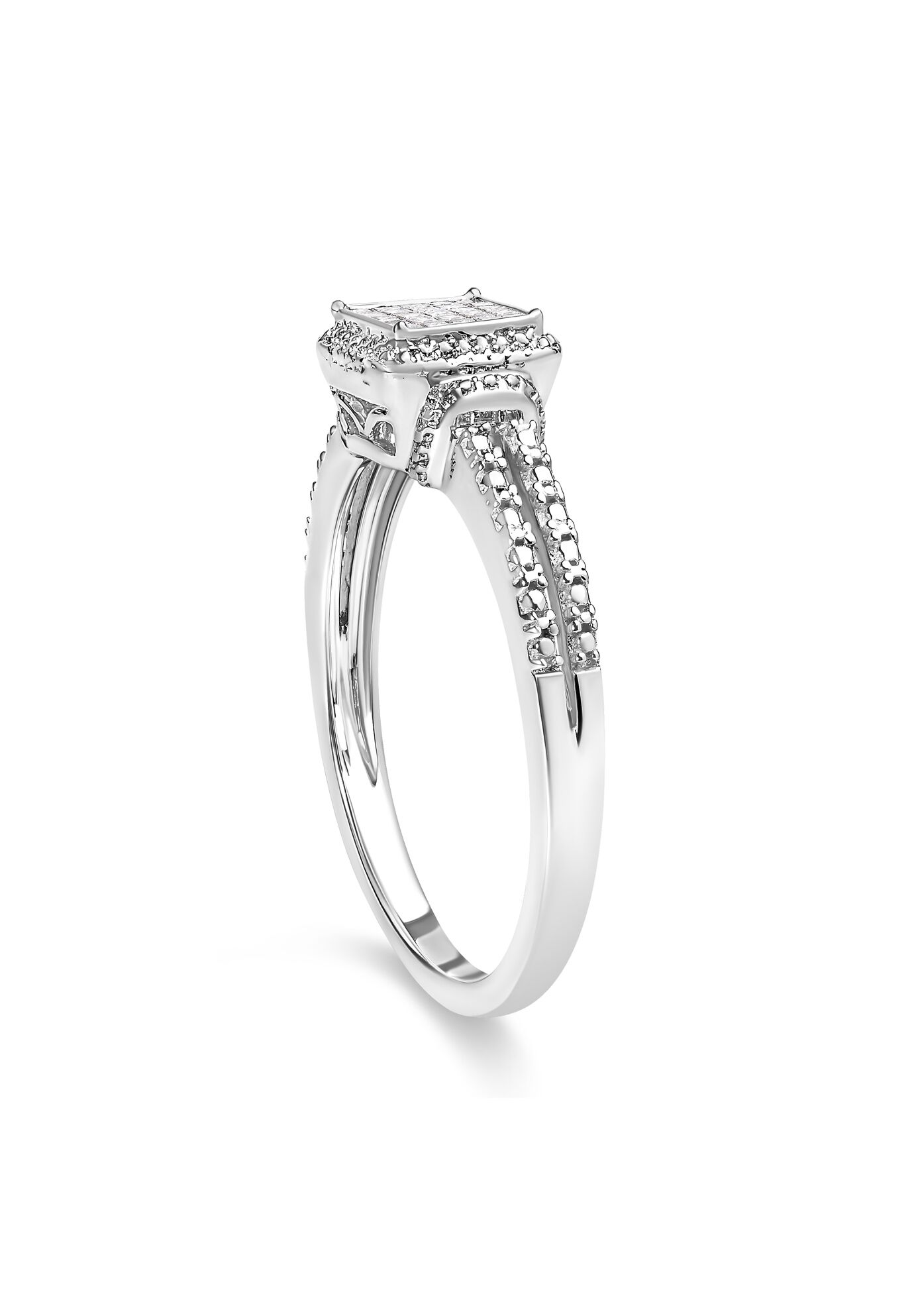 Silver 1/4 Cttw Princess-Cut Diamond Composite Ring With Beaded Halo, , alternate image number 3