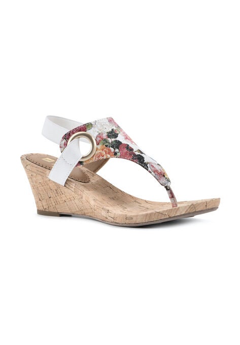 White Mountain Aida Cork Wedge Sandal, WHITE FLORAL SMOOTH, hi-res image number null