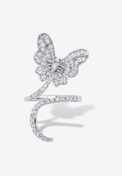 Platinum-Plated Cubic Zirconia Butterfly Ring, WHITE, hi-res image number null