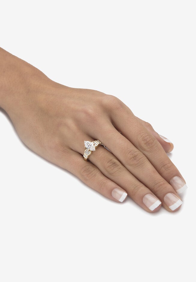 2.69 Cttw 14K Gold-Plated Silver Marquise-Cut Cubic Zirconia Engagement Ring, , alternate image number null