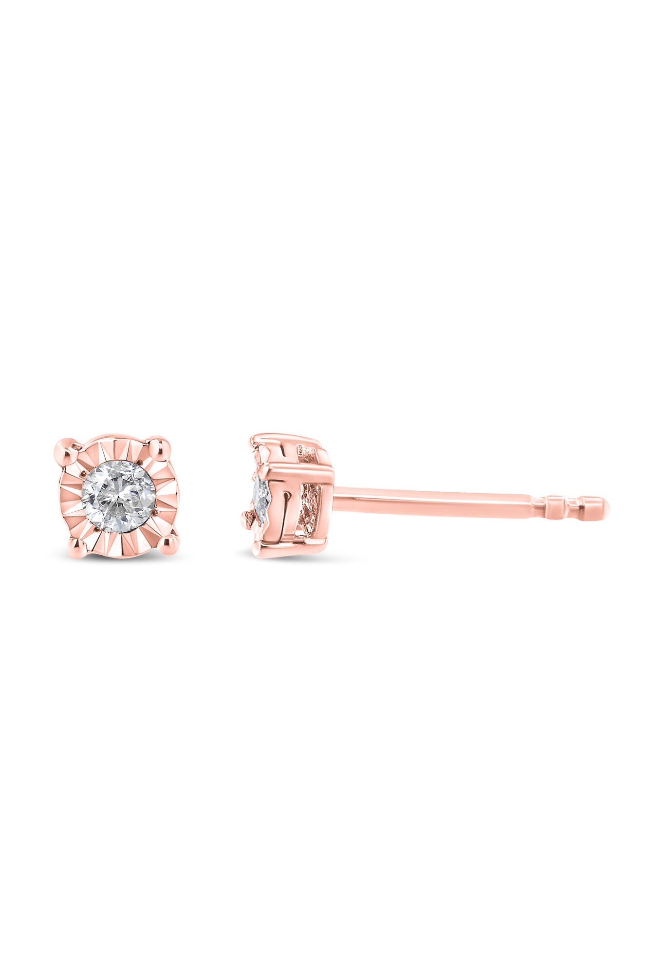 Rose Gold Plated Sterling Silver Round Brilliantcut Diamond Miracleset Stud Earrings, , alternate image number 2
