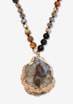Genuine Brown Agate And Multi-Color Jasper Goldtone Drop Necklace, 32 Inches