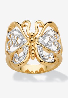 Yellow Gold Plated Two Tone Filigree Butterfly Ring
