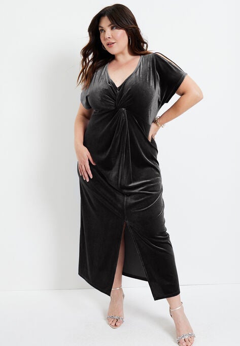 Velour Twist-Front Dress, BLACK, hi-res image number null