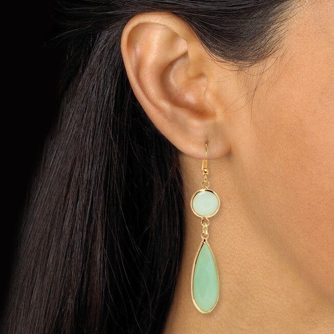 Opaque Green Crystal and Genuine Aventurine Goldtone Jewelry Set, GREEN, alternate image number null