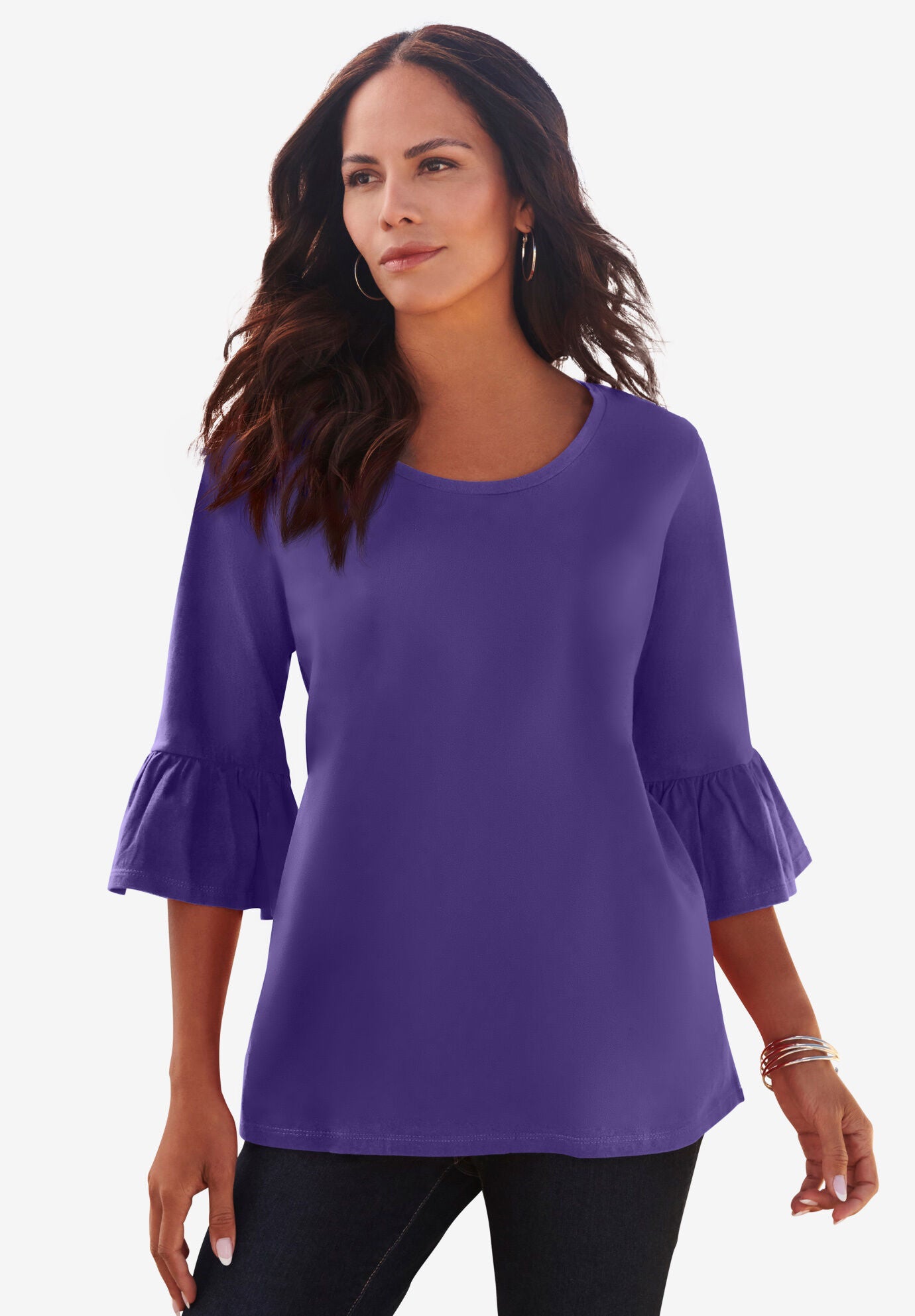 Plus Size Cotton Ultimate Bell Sleeve Tee, MIDNIGHT VIOLET, on-hover image number 1
