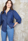 Blouson-Sleeve Chambray Top, MEDIUM WASH, hi-res image number null