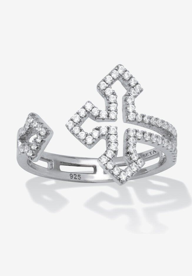.35 Tcw Round Cubic Zirconia Sterling Silver Gothic Cross Ring, SILVER, hi-res image number 0