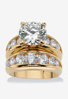 Gold-Plated Round Cubic Zirconia Bridal Ring Set, CUBIC ZIRCONIA, hi-res image number null
