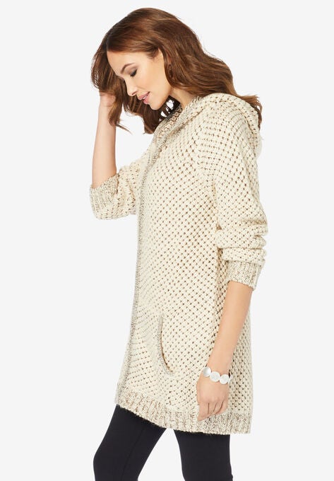 Tweed Thermal Hoodie Cardigan, , alternate image number null