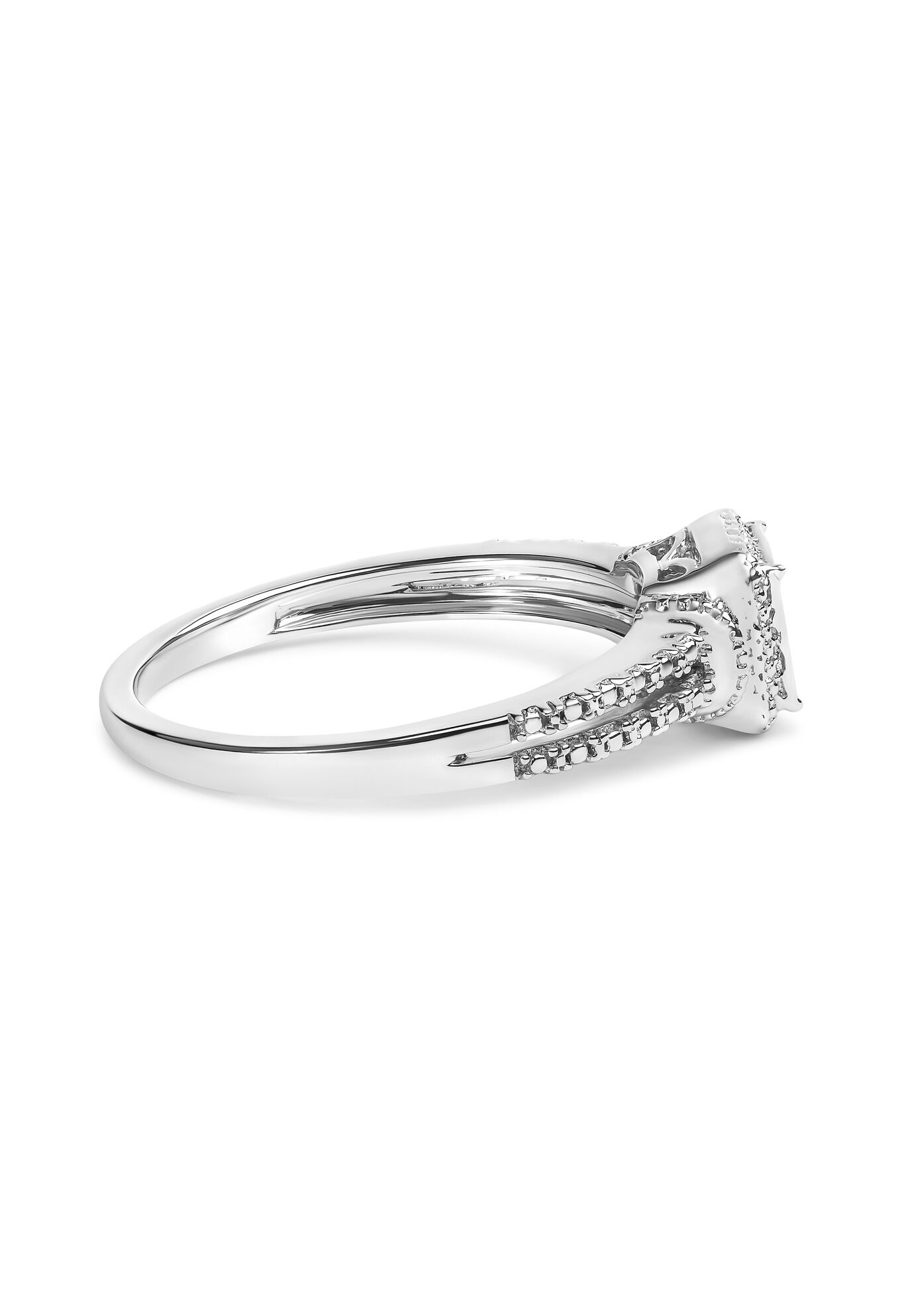 Silver 1/4 Cttw Princess-Cut Diamond Composite Ring With Beaded Halo, , on-hover image number 1