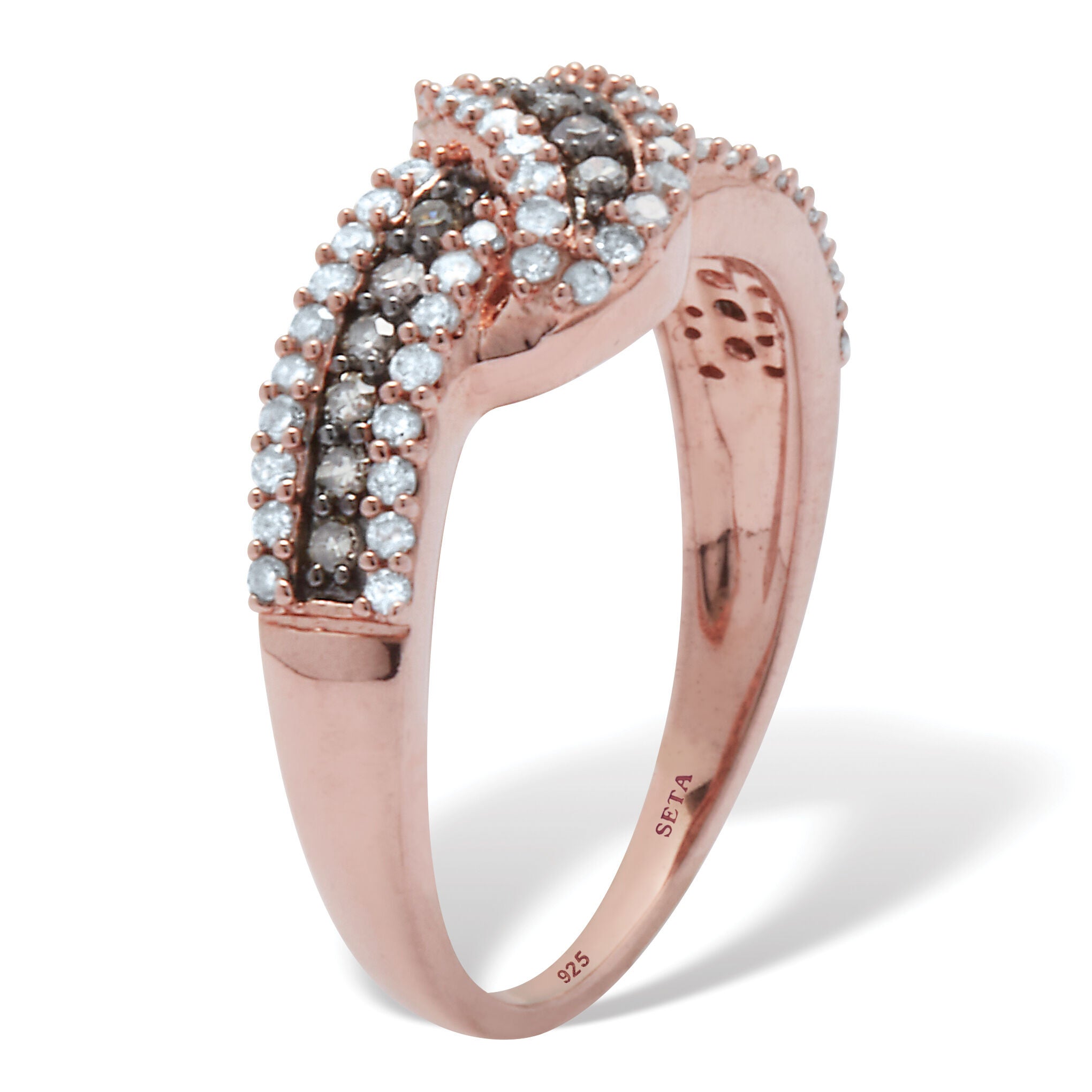 .50 TCW Diamond 14k Rose Gold-Plated Sterling Silver Crossover Ring, WHITE, on-hover image number 1