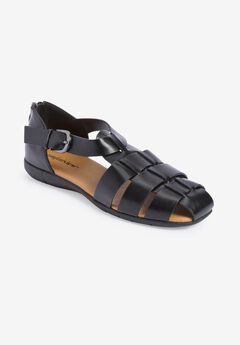 Black Flat Leather Sandals