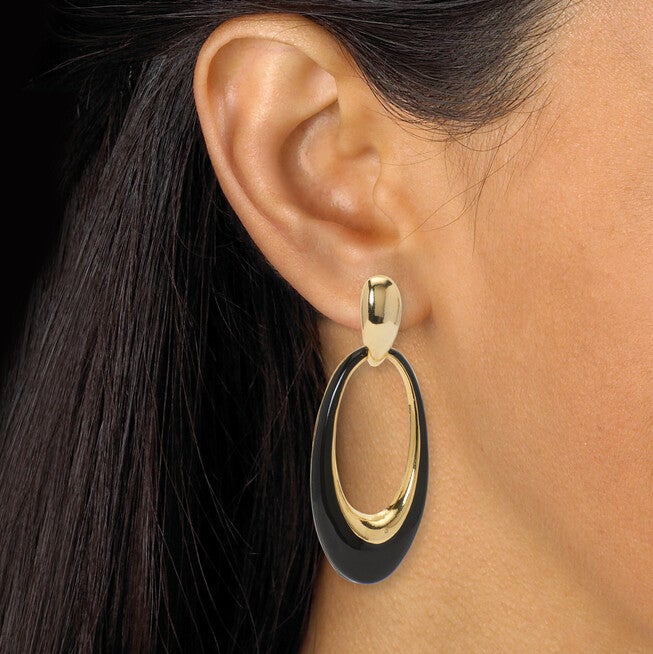 Yellow Gold Ion-Plated Stainless Steel Enamel Drop Earrings, 2-Pair Set, GOLD, alternate image number null