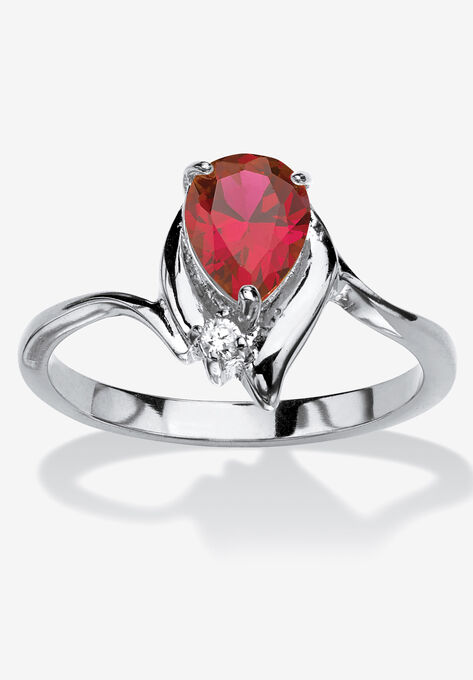 Silvertone Simulated Pear Cut Birthstone And Round Crystal Ring Jewelry, RUBY, hi-res image number null