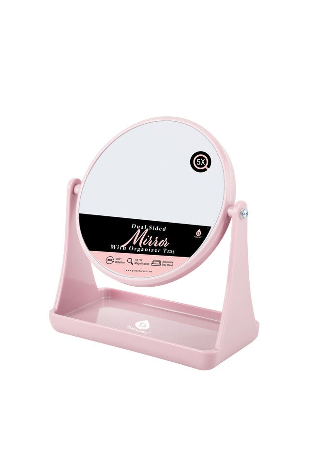 Dual Sided Mirror With Accessory Tray Stand • 360° Rotation • 5X/ 1X Magnification, , on-hover image number 1