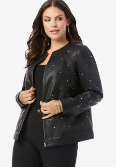 Plus Size Studded Faux Leather Bomber