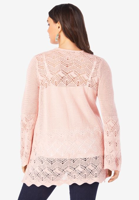Bell-Sleeve Pointelle Cardigan, , on-hover image number null