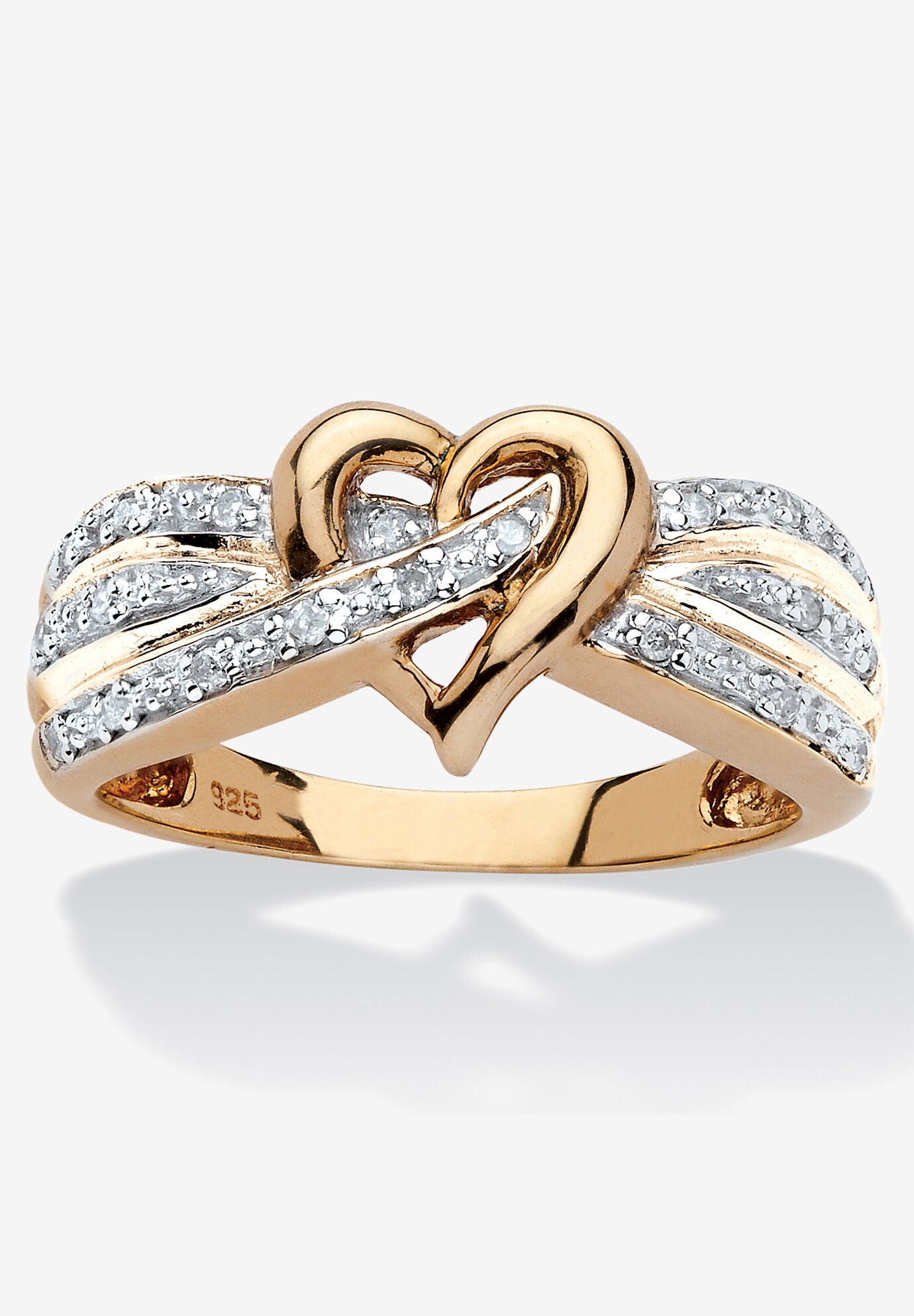 Gold Over Silver Diamond Heart Promise Ring (1/10 Cttw), DIAMOND, hi-res image number 0