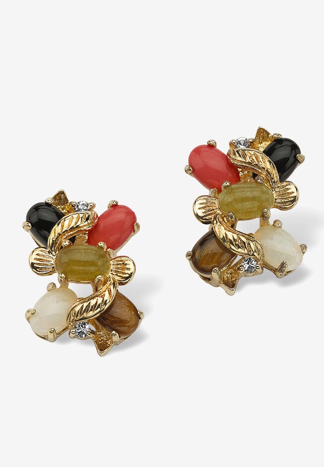 Gold-Plated Button Earrings , Multi Genuine Gemstone (1/2 Cttw) Jewelry, GOLD, hi-res image number 0