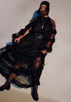 Tiered Lace Cape Maxi Dress