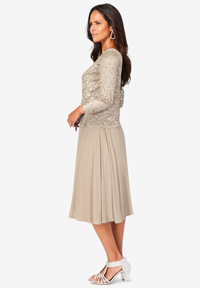 Embellished Lace & Chiffon Dress, , alternate image number null