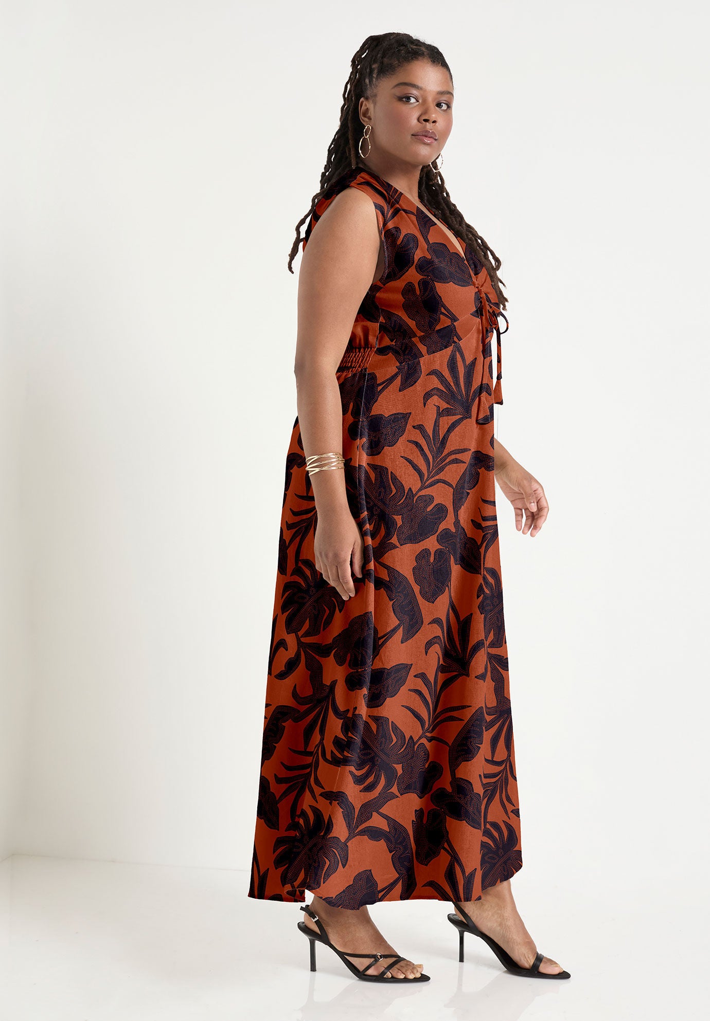 Empire Waist Midi Dress, STITCHED FLORAL PICANTE, alternate image number 2