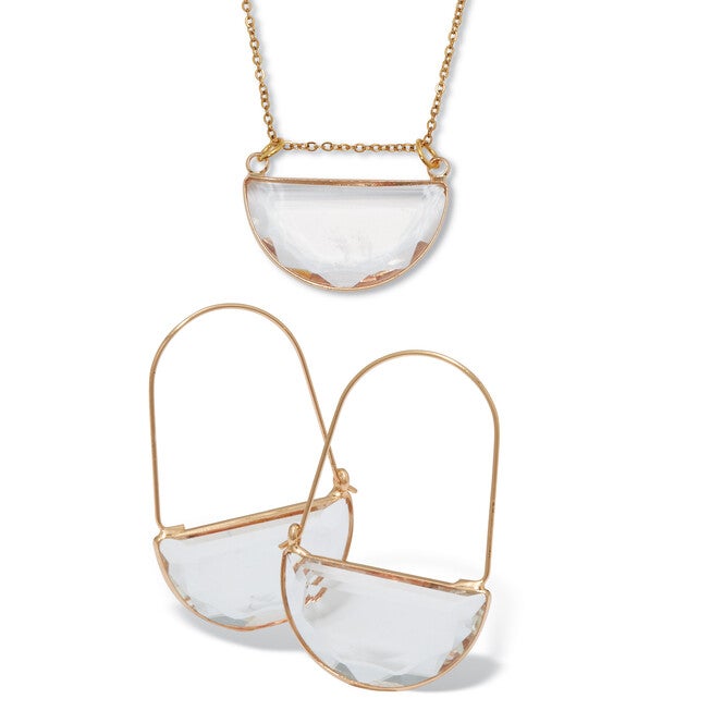 Crystal Half Moon Goldtone Jewelry Set, WHITE, hi-res image number null