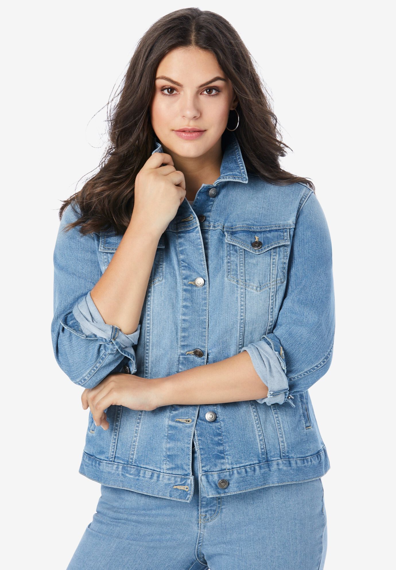 Plus Size Classic Stretch Denim Jacket, , alternate image number 2