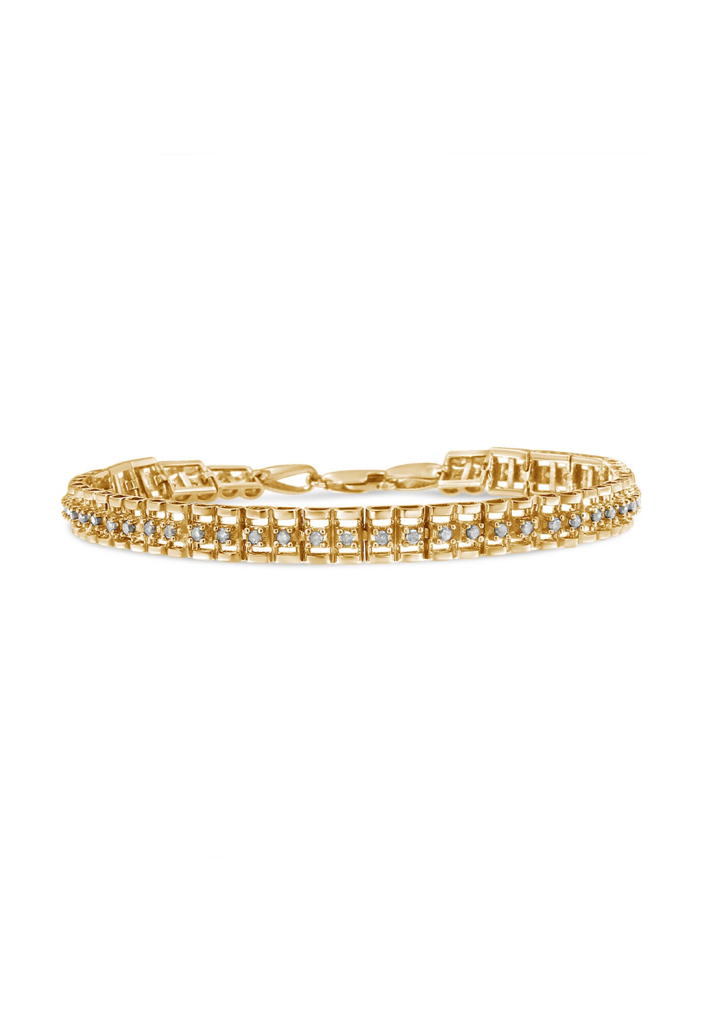 Yellow Gold Plated Sterling Silver 1/2 Cttw Diamond Doublelink Tennis Bracelet, YELLOW GOLD, hi-res image number 0