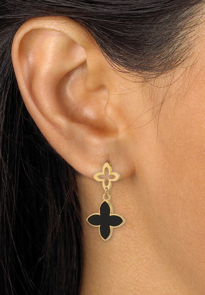 Genuine Black Mother Of Pearl Gold Ion-Plated Stainless Steel Clover Jewelry Set, , alternate image number null