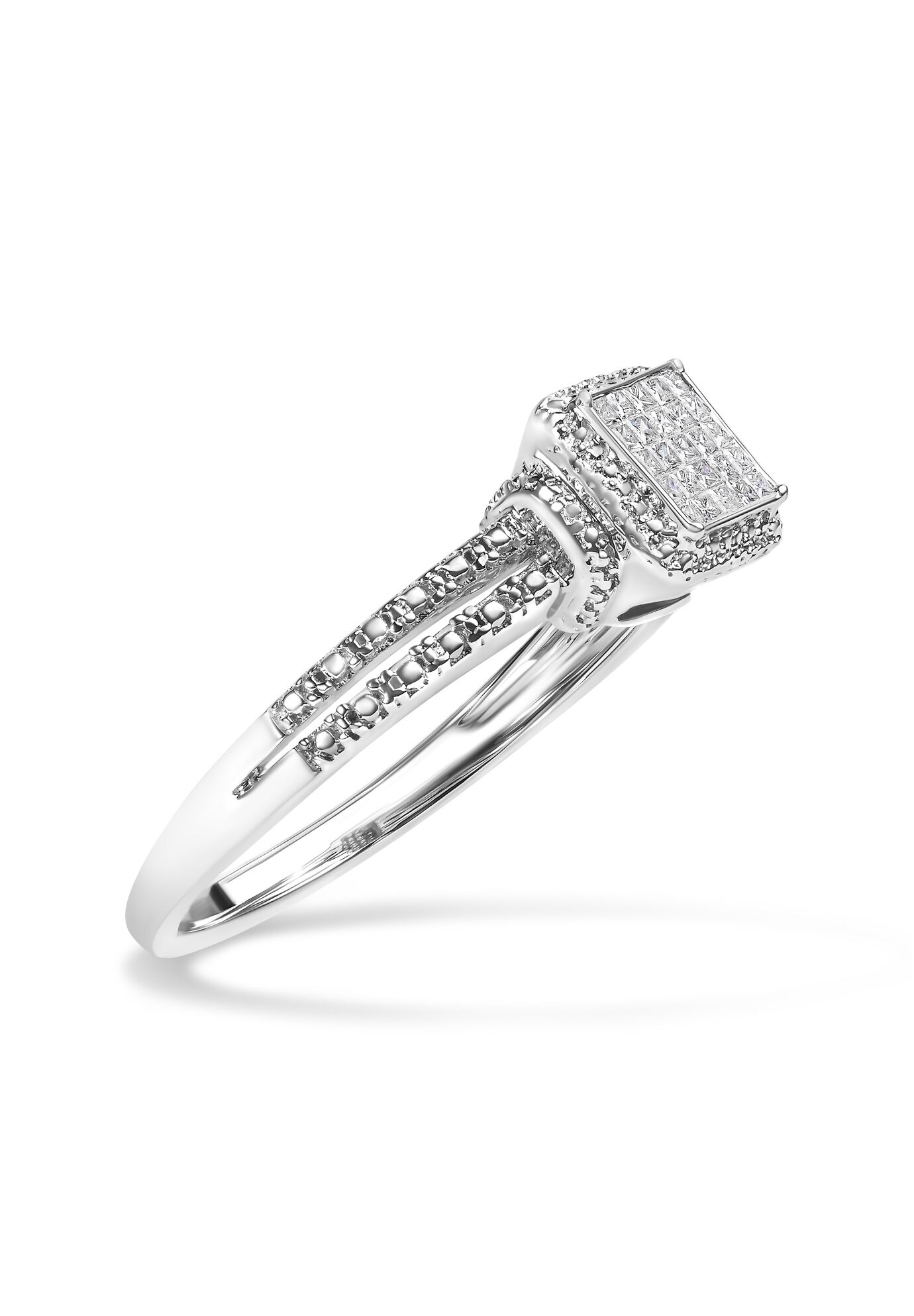 Silver 1/4 Cttw Princess-Cut Diamond Composite Ring With Beaded Halo, , alternate image number 2