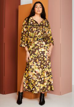 Satin Side-Slit Midi Skirt