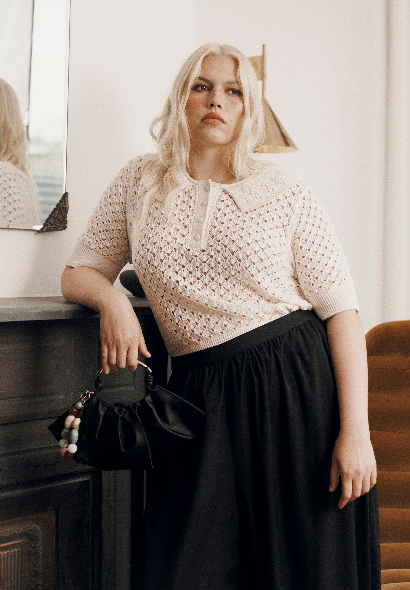 Lace-Trim Pointelle Sweater Top