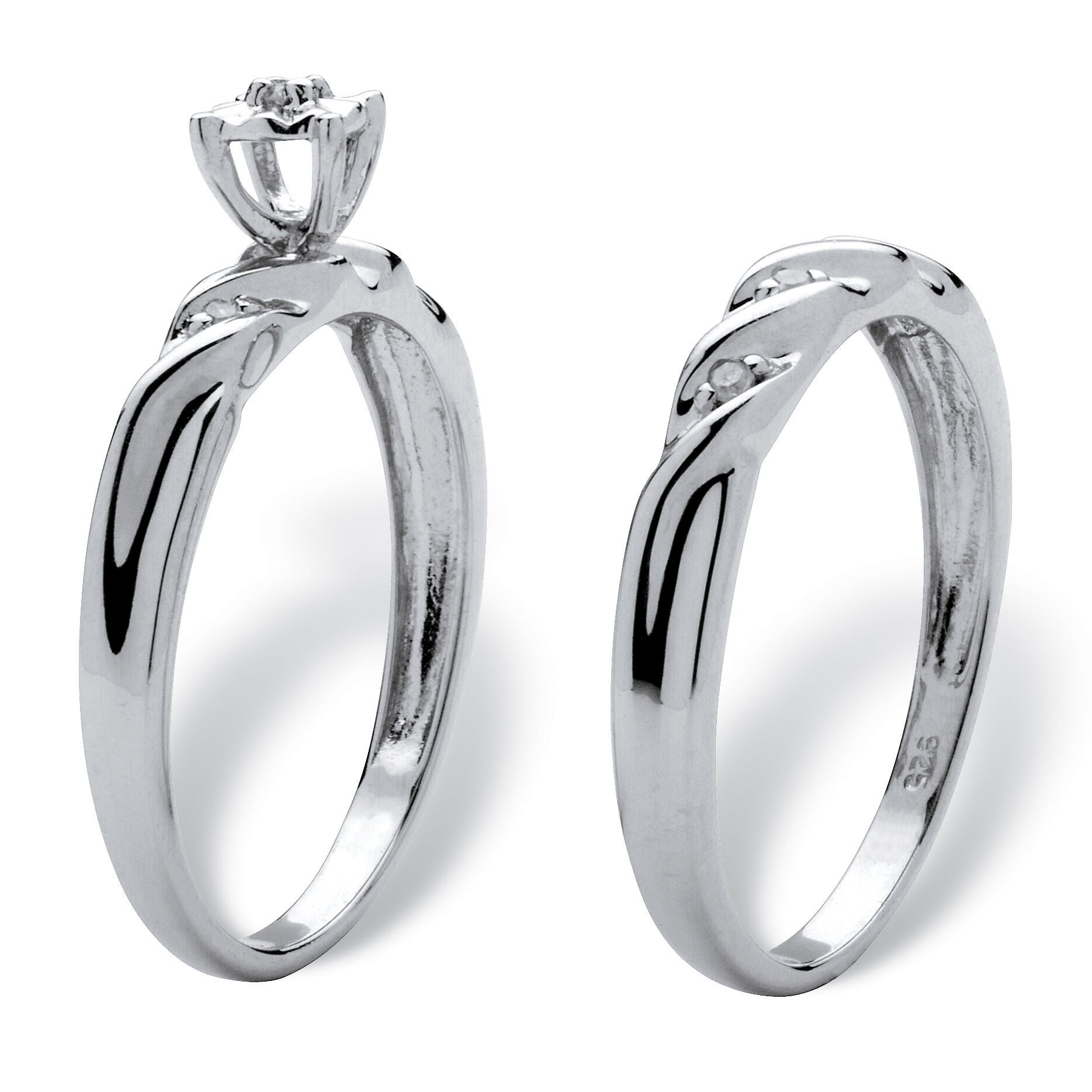 Diamond Accent Platinum-plated Sterling Silver Wedding Band Set, WHITE, on-hover image number 1