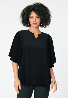 Notch-Neck Flutter-Sleeve Blouse
