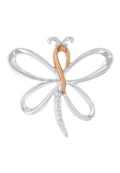10K Rose Gold Over Silver Diamond-Accented Dragonfly Pendant